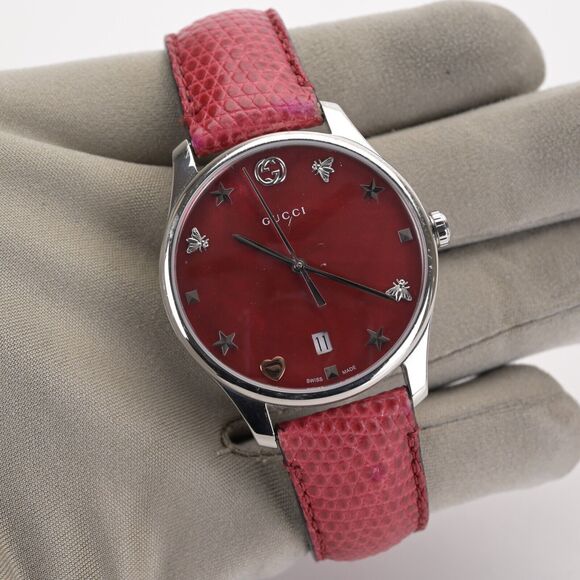 GUCCI G Timeless Red Mother Of Pearl 36mm Ladies Watch